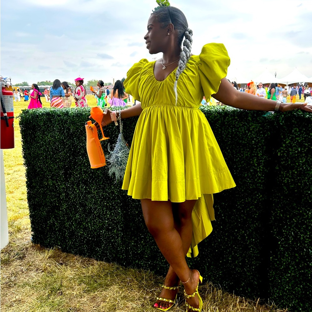 Aje Gretta Bow Back Mini Dress in chartreuse green!